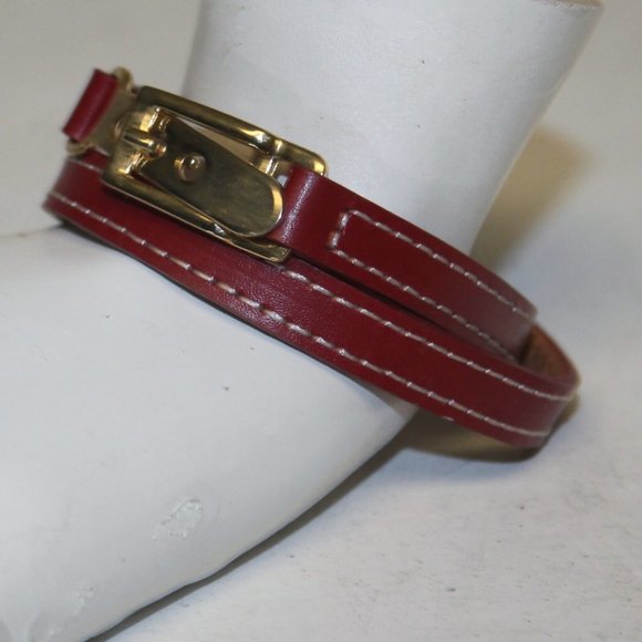 New Red Italian Leather Gold Buckle Wrap Bracelet - Picture 1 of 7